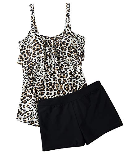 Omkagi Women Plus Size Swimwear 2 Piece Ruffled Tankini Swimsuits With Boyshorts(3Xl,Yellow Leopard) #TOP3