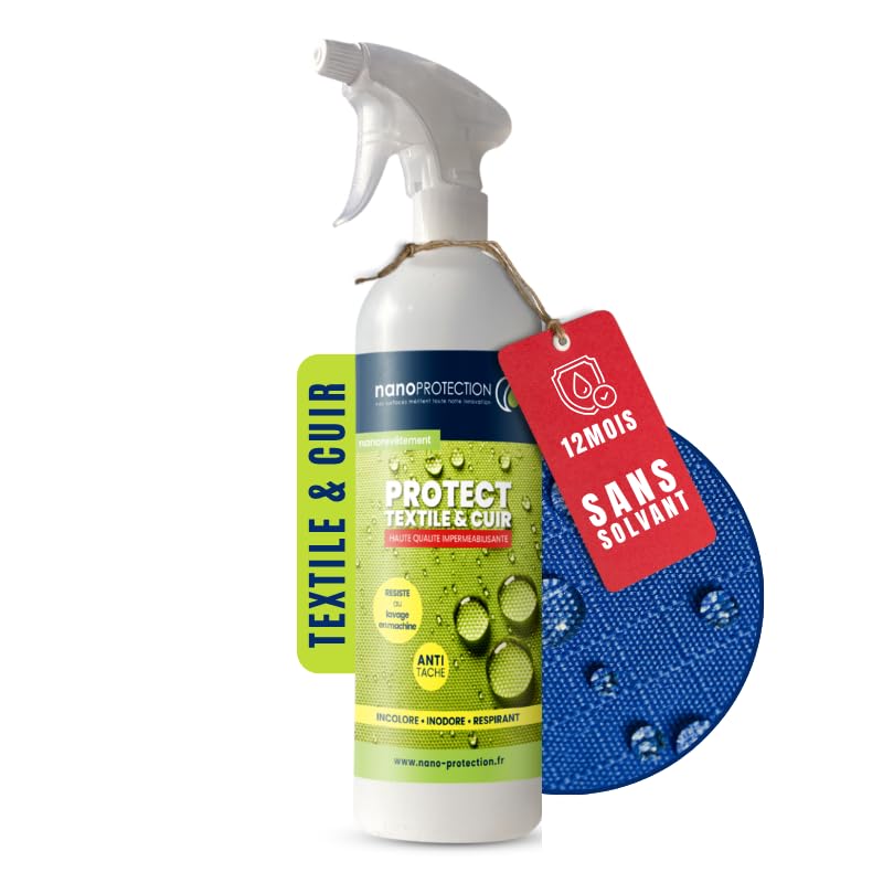 NANOPROTECTION Spray Imperméabilisant et Anti-Taches 1L | Textile et Cuir | Protection Hydrophobe | Canapé-Souliers-Siège-Vêtements Protéger | Contre Les...