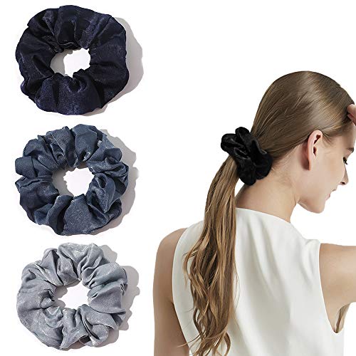 Image of Silk Satin Scrunchies Women Hair Ties - Ivyu Big Scrunchy Ponytail Holder No Crease Hair Bands Soft Elastic No Hurt Your Hair for Vsco Girl Women Blue