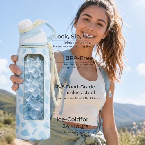 Image of 32 oz Insulated Stainless Steel Water Bottle No Straw Magnetic Lid