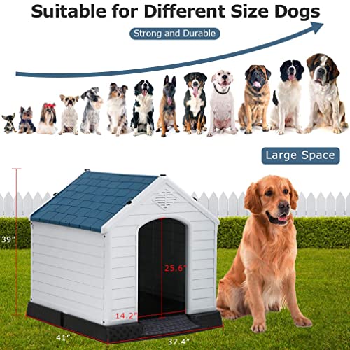 Indoor Outdoor Dog House Big Dog House For Small Medium Large Dogs 39 Inch High Plastic Dog Houses All Weather Dog House With Base Tough Durable House With Air Vents Elevated Floor Water Resistant #TOP2