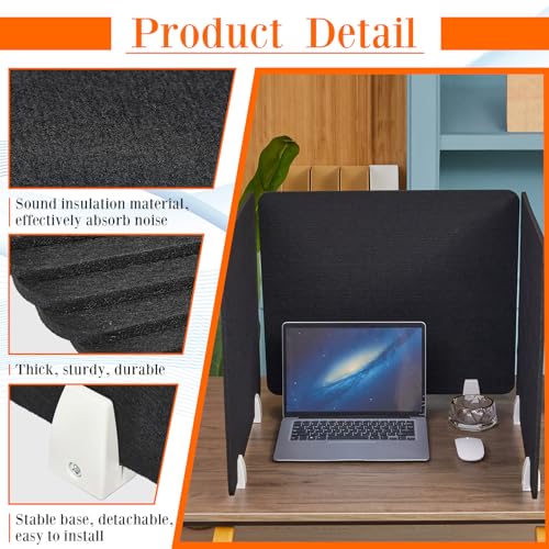 6 Pcs Desk Divider Privacy Panel 20 x 24 Clamp-on Acoustic Freestanding Desktop Partition Dividers with Aluminum Guard Clamps for Office Student Sound Proof Reducing Noise Visual Distractions(Black)