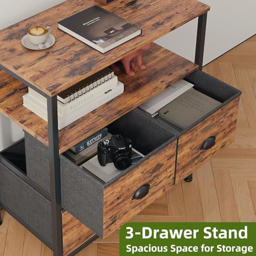 مجموعة طاولة جانبية SKY-TOUCH من قطعة واحدة، مع 3 أدراج، وطاولات جانبية صناعية، وطاولة جانبية بثلاثة أدراج لغرفة النوم، مع رف تخزين، وطاولة جانبية لغرفة النوم،خشب النمر