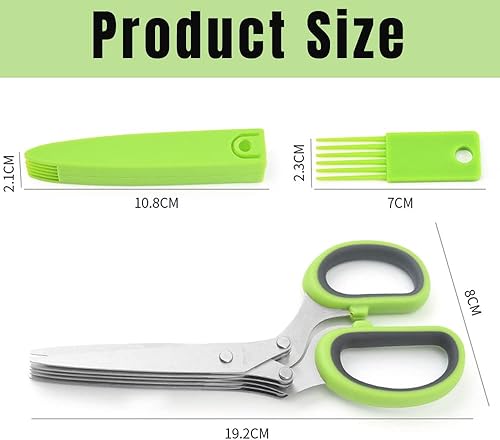 Miniatura 2 de Tijeras de ensalada de cocina de 5 cuchillas tijeras de hierbas de cocina de varias capas herramienta de corte de verduras de acero inoxidable con