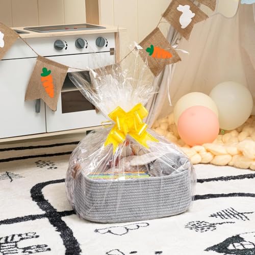 Image of ☆LBY Rectangle Cotton Rope Woven Basket with Handles for Books, Magazines, Toys - Ideal Gift Decorative Basket for Baby Nursery, Living Room (grey, large 14.5 x 13 x 6 inch)
