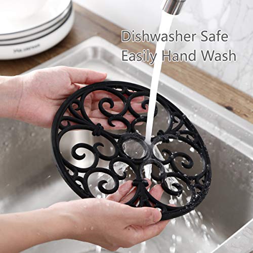 Silicone Trivet Mat - Hot Pot Holder Hot Pads For Table & Countertop - Teapot Trivet Kitchen Trivets - Non-Slip & Heat Resistant Modern Kitchen Hot Pads For Pots & Hot Dish Black Trivet Set Of 3 #TOP5