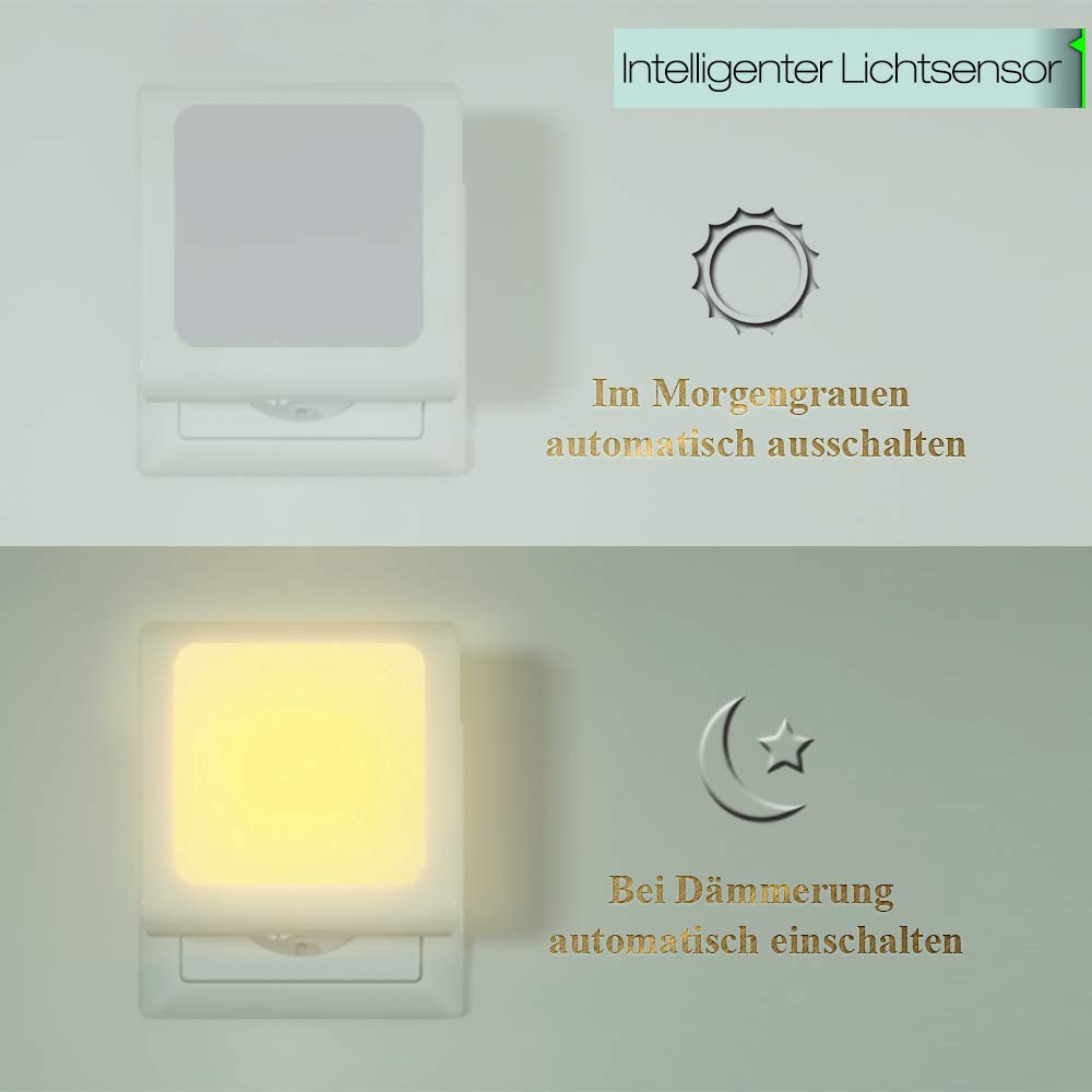 2 Luci Notturne LED Da Presa Con Sensore Di Luce – Luce Calda, Risparmio Energetico, Per Camera Dei Bambini, Bagno, Corridoio - 2