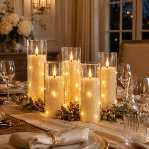 Image of Da by 5 Pack Clear Acrylic Flameless Taper Candles, Flickering Black Wick LED Candles with Copper Wire Lights, Heat Resistant ABS Candles with Remote for Indoor Outdoor Decor