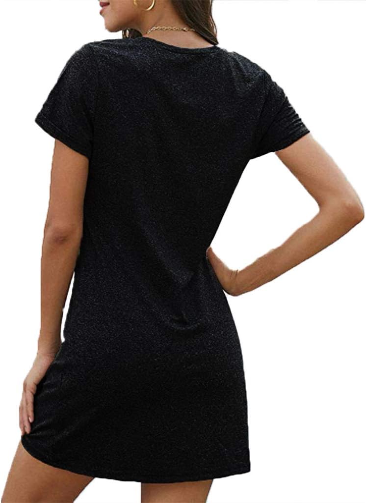 Locryz Women's Summer Twist Knot Tshirt Dresses Casual Loose Dress V Neck Short Sleeve Knot Dress - Image 3