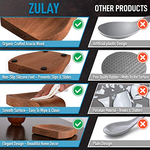 Zulay Acacia Wood Spoon Rest For Kitchen - Smooth Wooden Spoon Holder For Stovetop With Non Slip Silicone Feet - Perfect Holder For Spatulas, Spoons, Tongs & More #TOP5