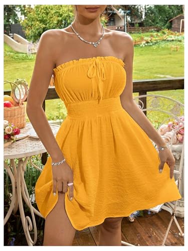 Image of Floerns Women's Vacation Strapless Tube Dress Ruffle Hem A Line Mini Dresses