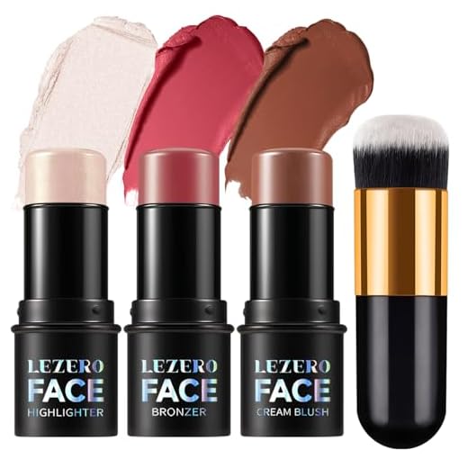 3Pcs Contour Stick Makeup Set, Shades with Highlighter Blush Bronzer Stick Kit for Sculpt the Cheeks and All Skin Type, Longwear Smooth Non-greasy Formula for All Skin Types, Mature