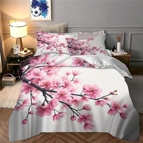 Housse de couette douce hypoallergénique fleurs de cerisier zippée 140x200