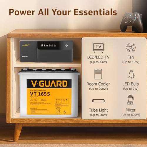 Image of V-Guard Inverter & Battery Combo (Aviolux 800 Inverter, VT 165S (154 Ah Tall Tubular Battery)) for Home, Office & Shops