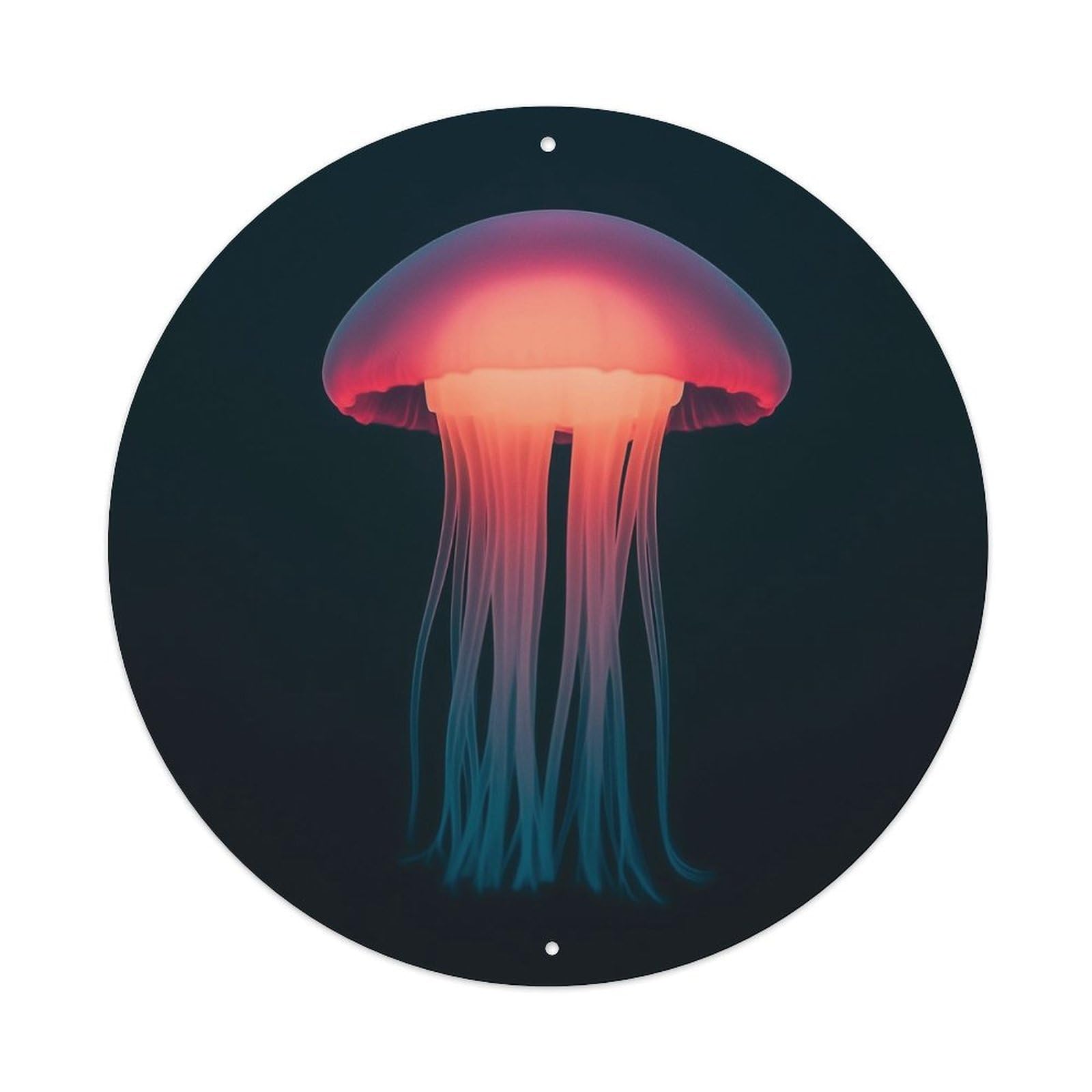 Marine Animals Jellyfish Neon Lights Abstract Minimalist Black Background Vintage Metal Tin Sign Plaque Wall Decor for Cafe, Club Bar, Office, Garden Metal Poster 8x8Inch