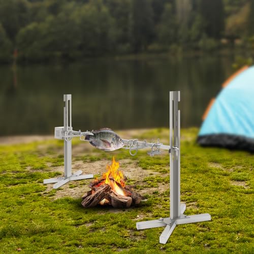 BRICZUNA Modern Electric Rotisserie Grill Kit BBQ Rotisserie 110V Motor 25W Outdoor Large Camping Stainless Steel Grill Without Chains for Pig Rotisserie Campfire Barbecue