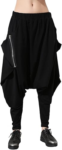 ellazhu Pantalones de Hip-Hop Harem Hippie Hip-Hop con Bolsillos de Diseño Único Negro GY1054 A
