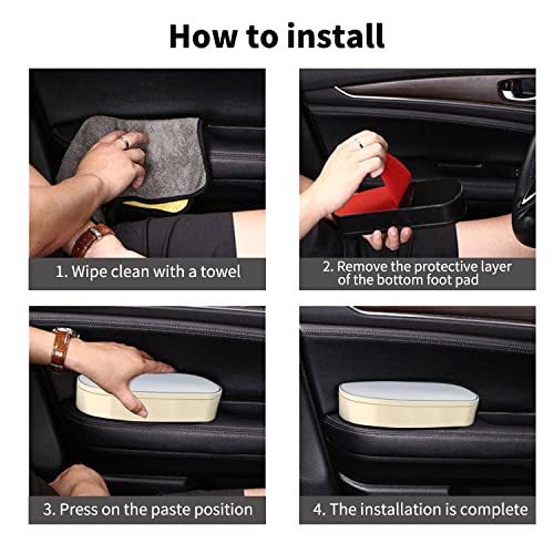 Miytsya 1 Pc Car Armrest Support Left Elbow Pad Extender, Relieve Driver Arm Fatigue Car Armrest Cover, 7.9" X 3.1" Height Adjustable Comfort Central Lift Storage Box, For Most Cars (Light Beige) #TOP4