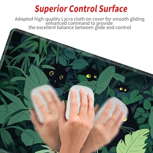 Image of Gaming Mouse Pad Black Cute Cat Desk Mat Large Mousepad 31.5''X15.75'' Desk Pad XXL Computer Mat Big Non-Slip Mouse Mat for Women Office Work Home
