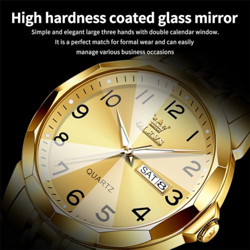 Image of OLEVS Watch for Men Luxury Dress Analog Quartz Stainless Steel Waterproof Luminous Date Business Two Tone Casual Wrist Watch
