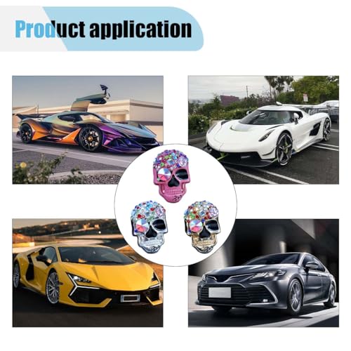 Image of 3PCS Bling Skull Car Air Condition Vent Clip, Colorful Diamond Car Diffuser Vent Clip, Car Air Conditioner Decoration Clip, Funny Horror Car Interior Accessories for Women Girls