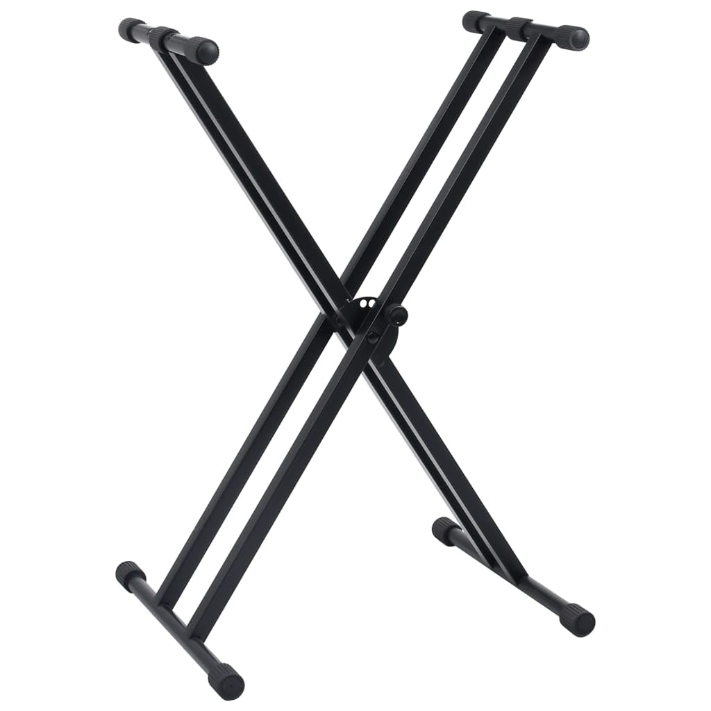 Doppelstrebiger Keyboard-Ständer und Hocker Set Schwarz aus Stahl, höhenverstellbar, klappbar, gepolsterter runder Sitz, ideal für Musiker, Bühne, Studio und Konzert