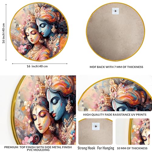 Image of Radha Krishna Round Wall Art Painting With Frame For Living Room | Vastu Love & Harmony Decor Framed Painting | Artistic Round Wall Hanging for Living Room, Bedroom & Gifting, 16 Inch