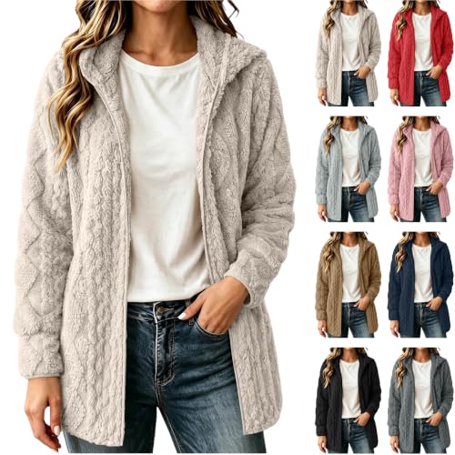 OTSANT Womens Fleece Cardigan Open Front Hooded Coat Fall Winter Outerwear - image 1