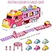 Funwee Car Toys for Age 2 3 4 5 6 7 Year Girl Toddler, Foldable Track & 2 Player Race Mode Game, Light & Sound Push Transport Carrier Truck W/ 6 Princess Car, Birthday Gift Idea for Kid