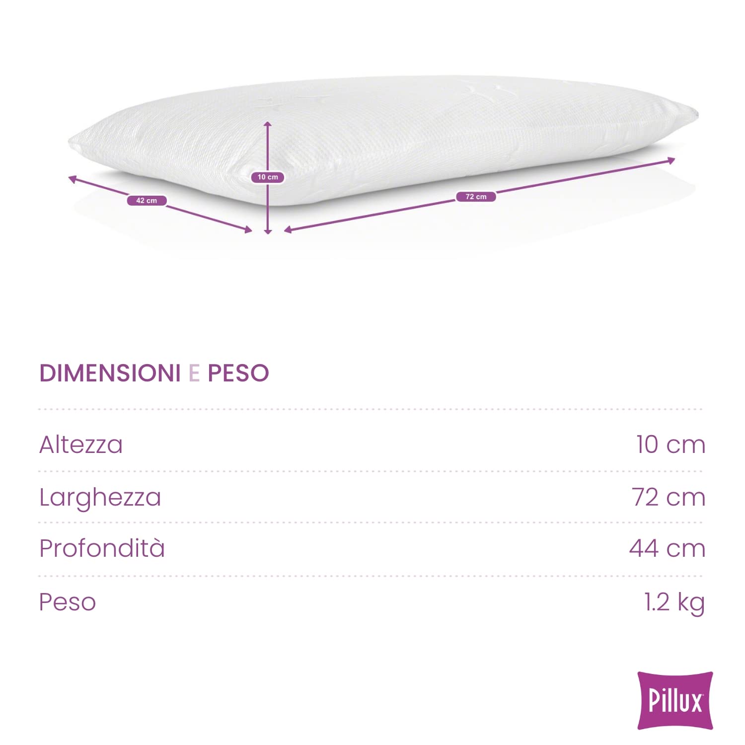Almohada de cama de látex natural, forma tradicional, hipoalergénica y antiácaros, comodidad natural, fabricada en Italia, altura 10 cm