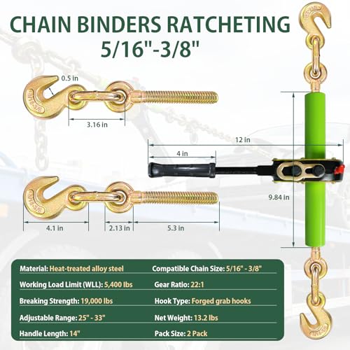 Image of Electric Ratchet Binder for 5 /16 inch- 3 /8 inch Chain, Load Binder Used with Impact Wrench, for Fast Cargo Tie-Down & Load Securement, 5,400 lbs SWL