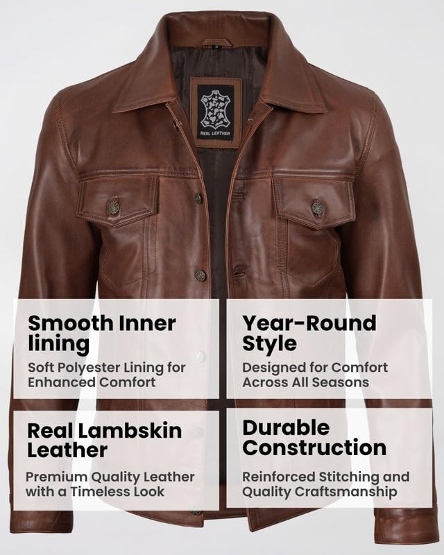 Image of Blingsoul Men's Leather Jacket - Real Full-Grain Lambskin Trucker Jacket for Men