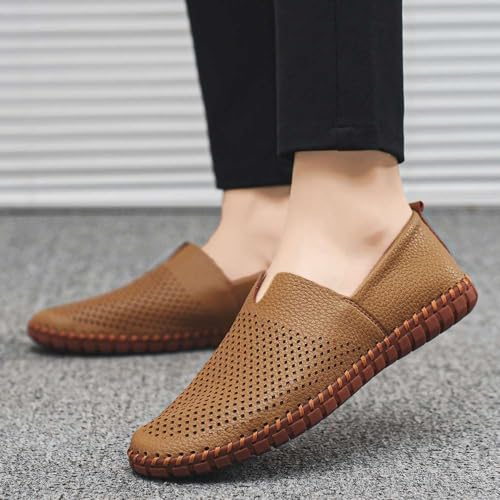 Image of Men's Genuine Leather Loafer Shoes Slip On Soft Walking Shoes Perforated Driving Shoes
