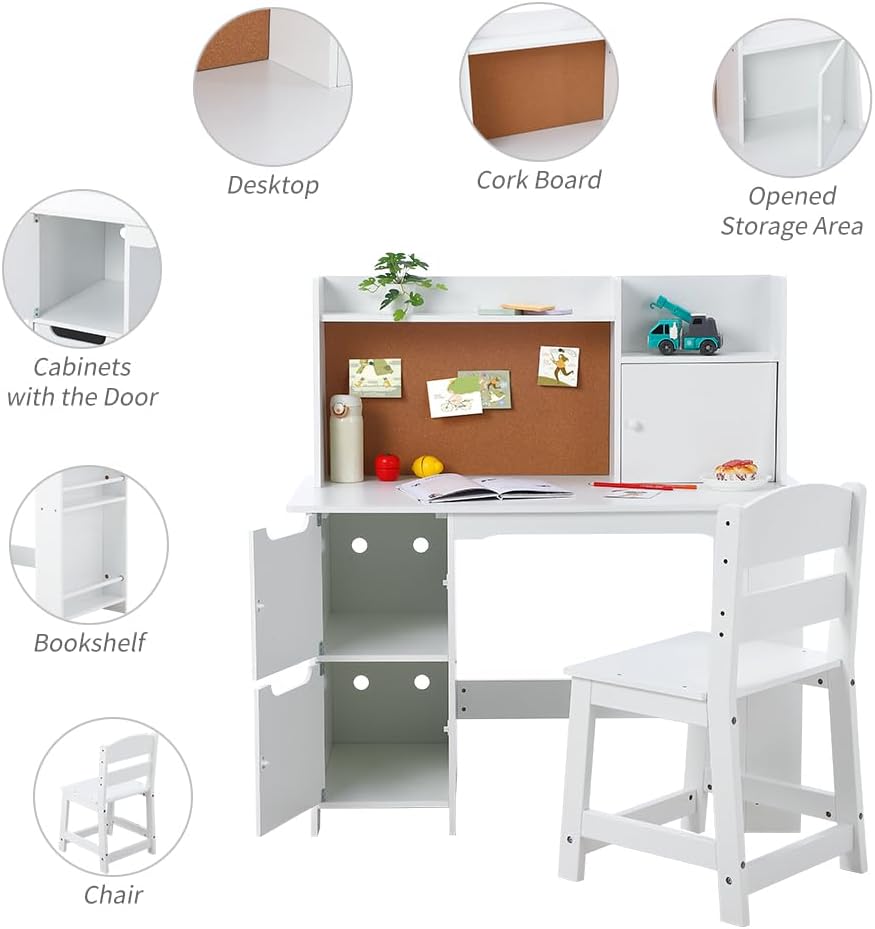 GarveeTech Children's Wooden Desk, Children's Desk with Chair Set