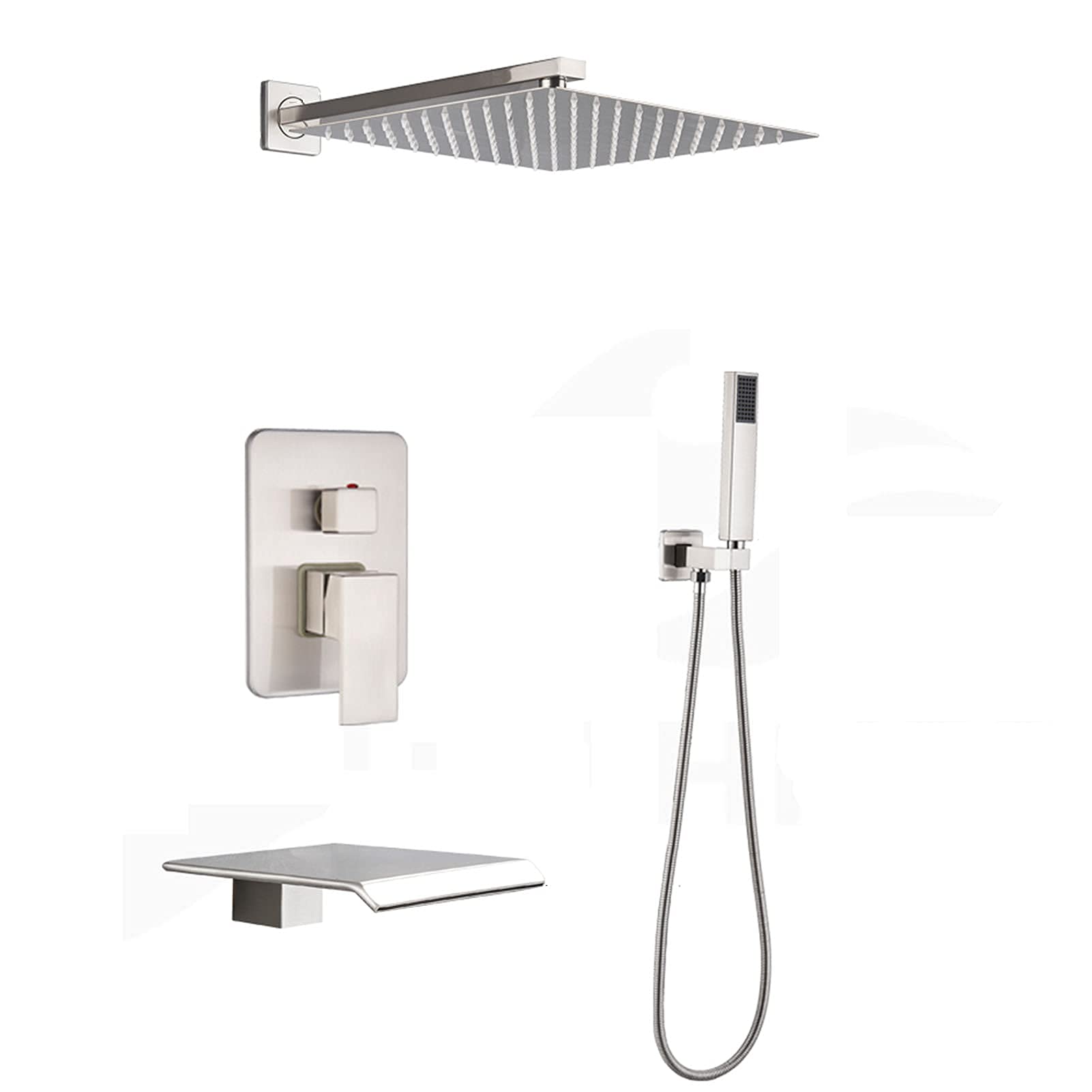 NZPOST Shower Faucet Set Brushed Nickel, 10" Rainfall Shower Head with Handheld Shower, Single Handle Wall