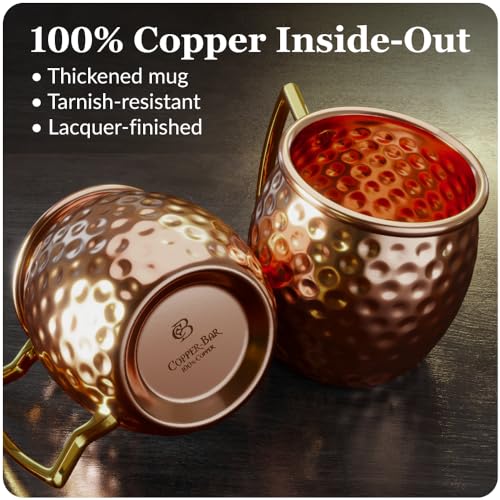 Copper-Bar COMINHKPR124860 Moscow Mule Copper Mugs | Set Of 2 Hammered Cups | 100% Handcrafted Pure Solid Copper | Gift Set With Cocktail Straws | Shot Glass thumb #2