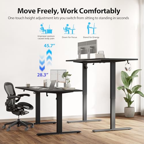 Image of Agilestic Electric Standing Desk, 55 x 28 Inches Height Adjustable Desk, Sit Stand up for Work Office Home, Ergonomic Rising Computer Table with Memory Preset, Black