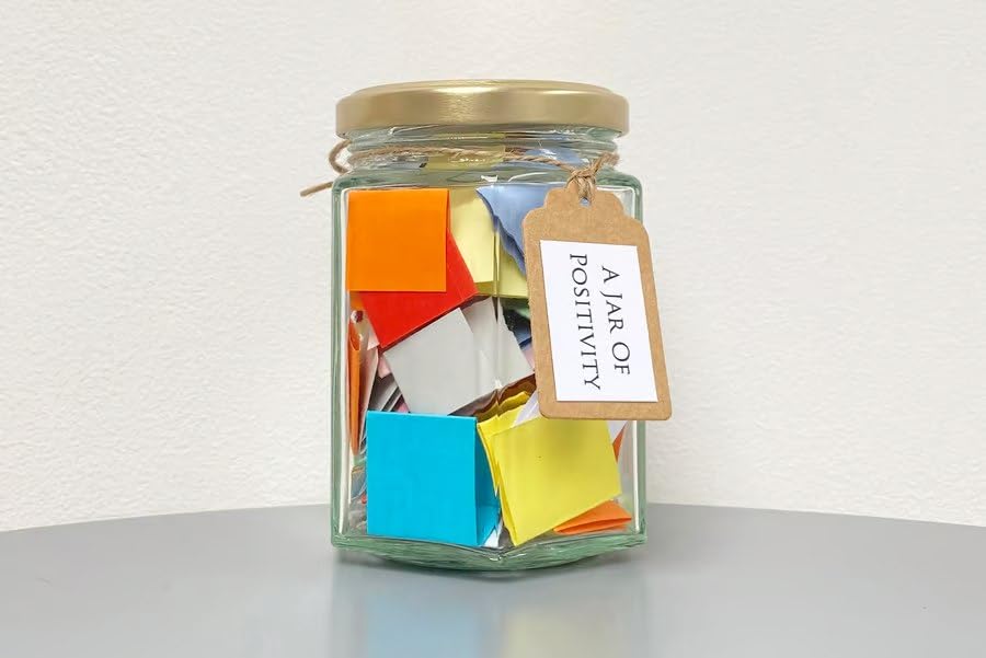 Vincenzo Glass A Jar Of Positivity, Increase Positive Thinking, 50 Quotes, Post Send Direct, Self Care, Wellness, Mental Health, Jar of Quotes Gift (POSITIVE, HEXA)