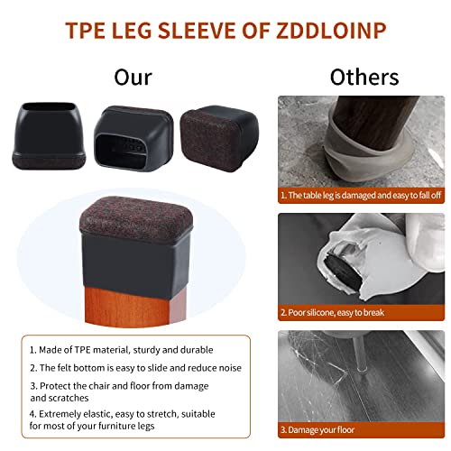 16PCS Chair Leg Floor Protectors, Square Chair Leg Caps with Felt Pads, Black Silicone Furniture Leg Cover Pad - Image 4