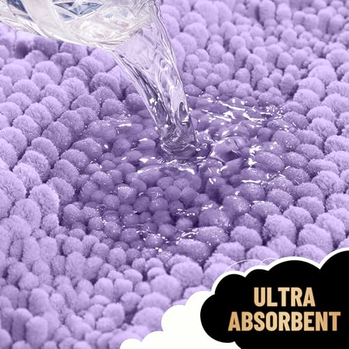 Image of OLANLY Thick Bathroom Runner Rugs 44x24, Extra Absorbent Chenille Striped Bath Rugs, Rubber Backing, Machine Wash Dry, Long Bath Mats for Bathroom, Tub and Shower, Home Decor Accessories, Lavender