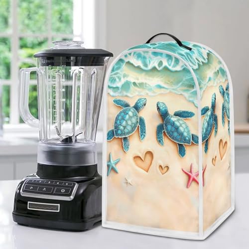 Image of Talayituse Beach Turtle Starfish Heart Print Blender Dust Cover, Fingerprint Protection Cover for Stand Mixer or Coffee Machine, Home Kitchen Appliance Covers for Stain Dust Resistant Supplies