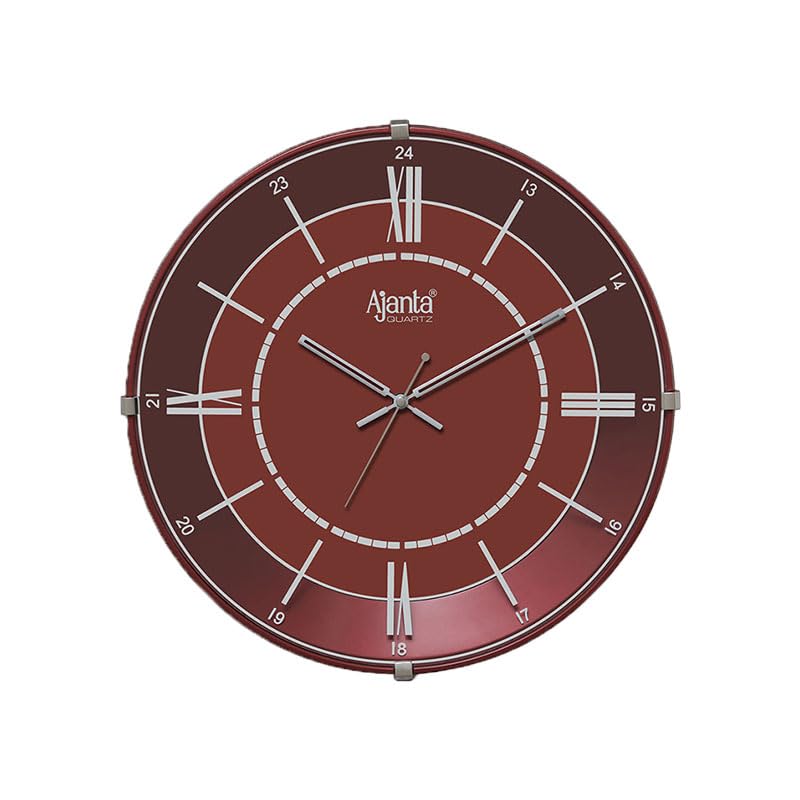 Image of Ajanta 2157 Wall Clock (12.8 Inch / 325mm) - Silent Sweep Non-Ticking Movement - Stylish Red Home Decor Clock for Kitchen, Living Room