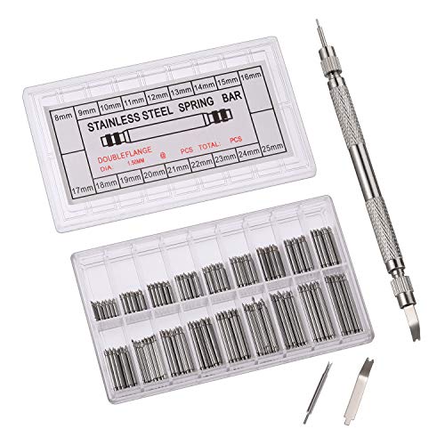 KWOKWEI Uhren Federstege, 360 Stück Uhren Stifte Federstifte aus Edelstahl, 8mm - 25mm Frühling Bars Link Pins mit Uhrarmband Reparatur Entferner Werkzeug Uhren, Feder Pins für Uhrarmband-Wechsel Cover