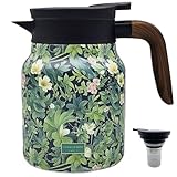 1000ml Smart Temperature Control Vintage Floral Tea Thermos Stainless Steel Insulated Mug with Built-In Filter Double Wall Vacuum Travel Tumbler for Hot Cold Drinks (Flowers and Plants)
