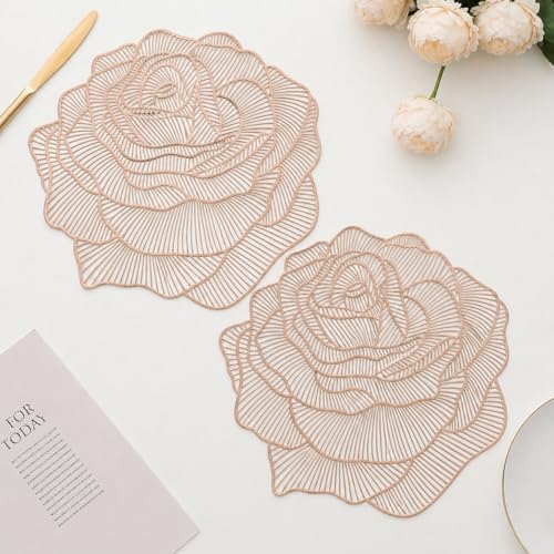 Image of Dakshya Industries Premium Set of 2 Round Table Placemats 38x38 cm PVC Waterproof - Washable Dining Table Mats (Copper)