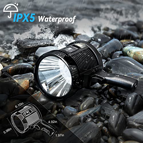 Bercol Rechargeable Spotlight Flashlight, 100000 Lumens Handheld Large Spot Lights, Super Bright Outdoor Solar Led Flash Lights With 6 Modes, Cob Light, Ipx5 Waterproof For Hunting, Boating, Camping #TOP5