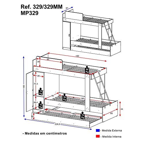 Treliche Multimóveis para colchão 188x78cm Branco/Fumê