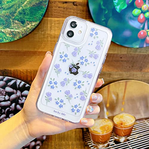 Ceokok Compatible For Iphone 12/ Iphone 12 Pro Case Clear With Design Flower Cute Protective Aesthetic Transparent Purple Rose Floral Pattern Women Girls Kawaii Sturdy Cool Phone Case Cover #TOP2