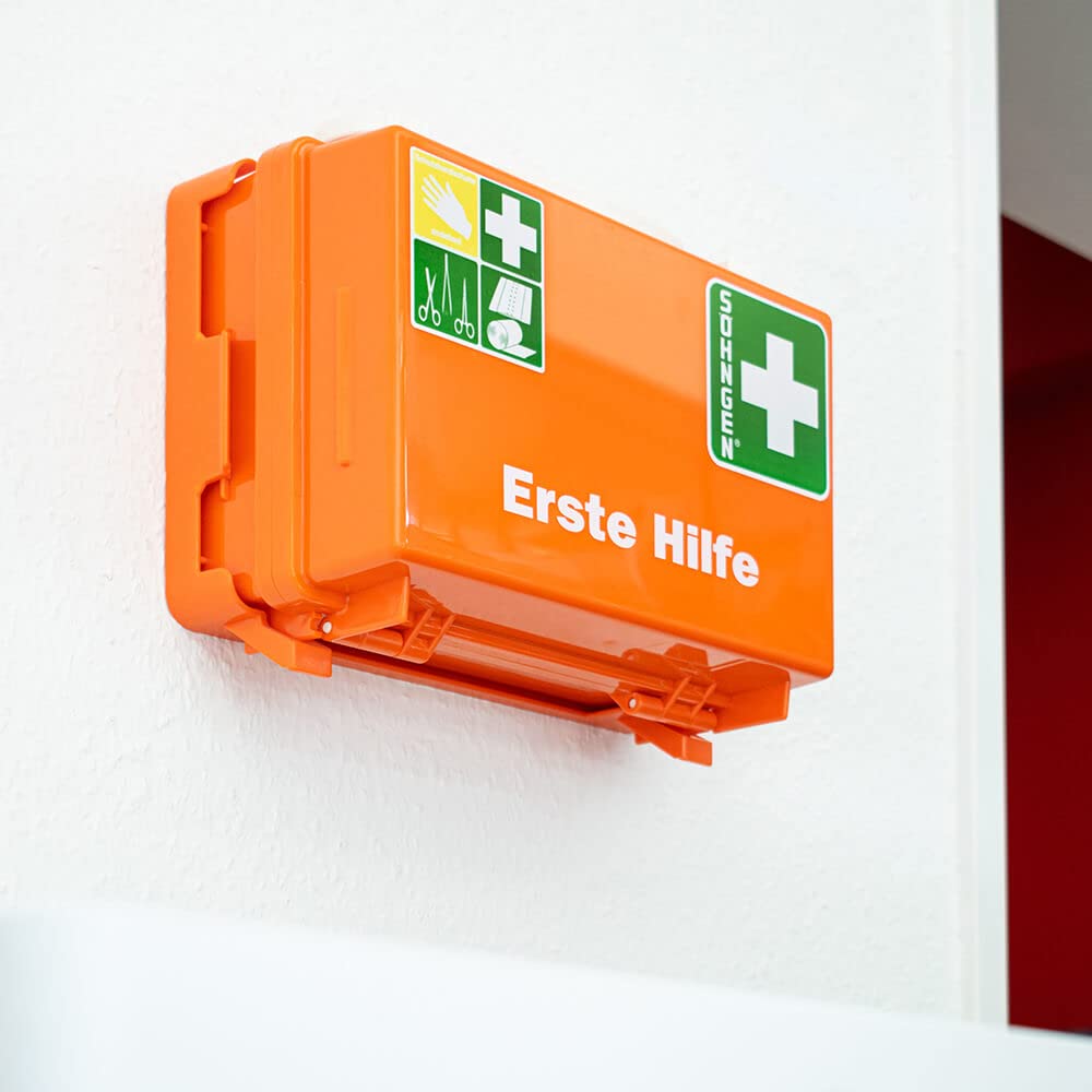 SÖHNGEN BIGPACK 4 x Erste-Hilfe-Koffer QUICK + Wandhalterung, orange, DIN 13157 aus Kunststoff, Art.-Nr. 301125 | Verbandskasten | Notfallkoffer | Erste Hilfe Kasten