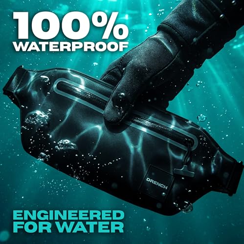 Image of Drench 2-Pack 100% Waterproof Fanny Pack - IPX8 Submersible Dry Bag Waist Pouch & Waterproof Phone Case for Swimming, Boating, Kayaking, SUP & Snorkeling - Underwater Floating Belt Bag Set, Black